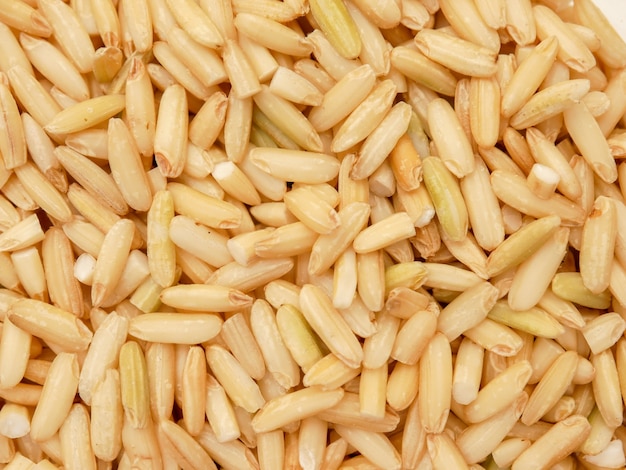 Raw brown rice. top view food background texture