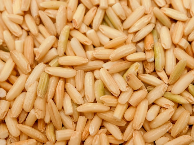 Raw brown rice. top view food background texture