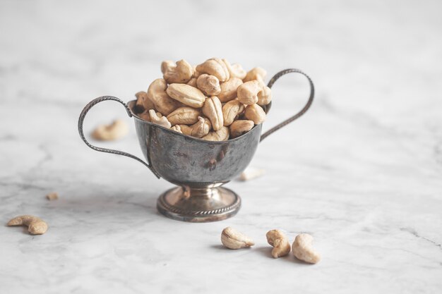 Raw cashews on table