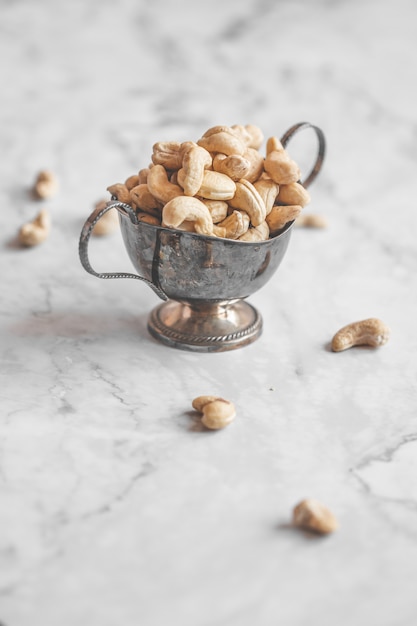 Raw cashews on table