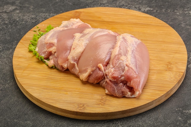 Raw chicken boneless and skinless leg