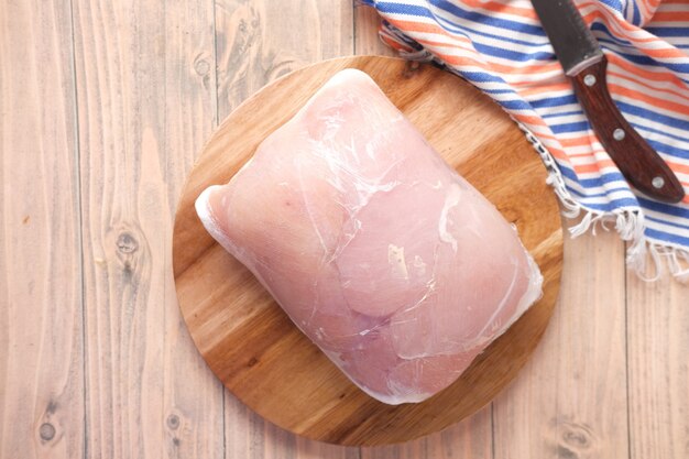 raw chicken breast in a packet on table