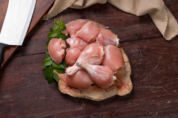 Raw chicken cuts or parts  like breast fillet chicken stripes chicken legs without skin