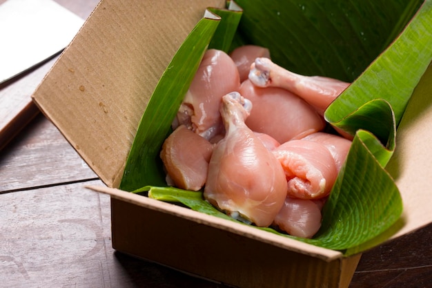 Raw chicken cuts or parts  like breast fillet chicken stripes chicken legs without skin