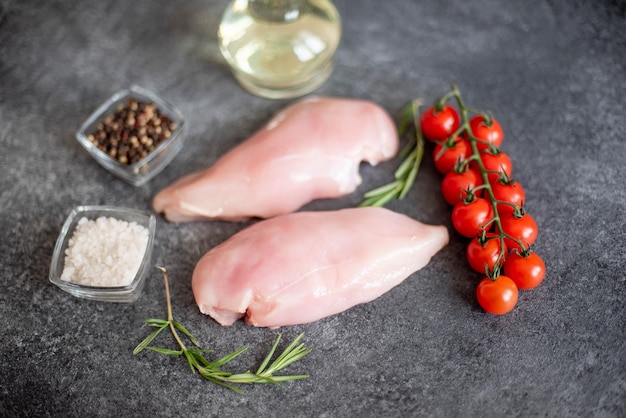 Raw chicken fillet on stone background