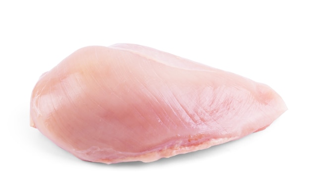 Raw chicken fillets close up on white