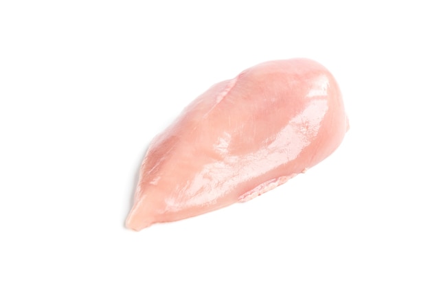 Raw chicken fillets isolated on white surface.