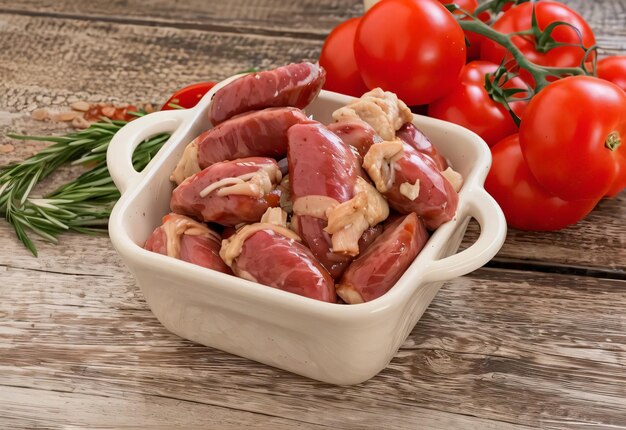 Raw chicken hearts for cooking