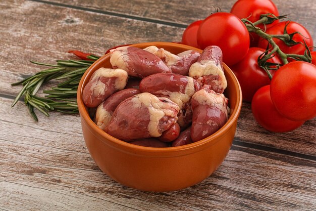 Raw chicken hearts for cooking