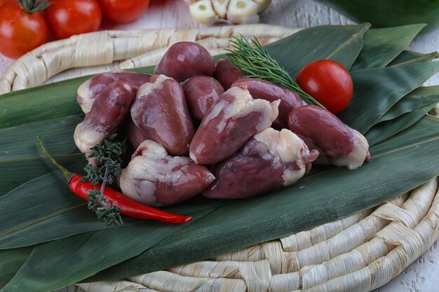 Raw chicken hearts