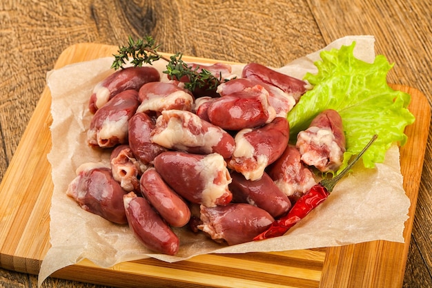 Raw chicken hearts