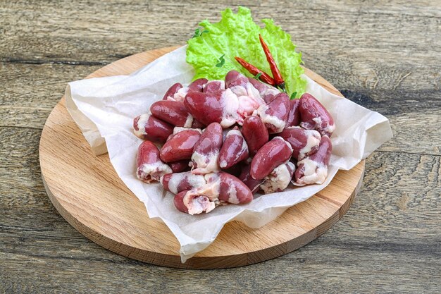 Raw chicken hearts