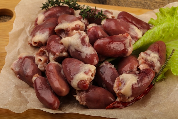 Raw chicken hearts