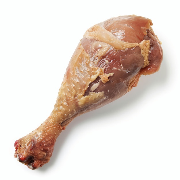 Сырое мясо куриной ноги на белом фоне
