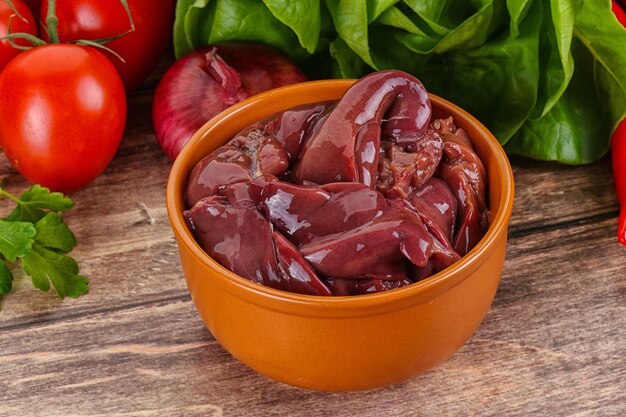 Photo raw chicken liver for cooking