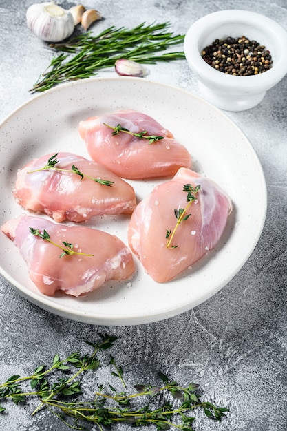 Raw chicken thigh fillet. Top view