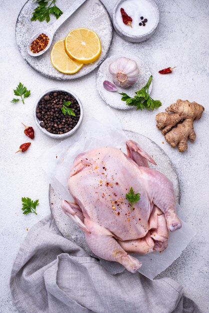 Raw chicken with herbs and spices