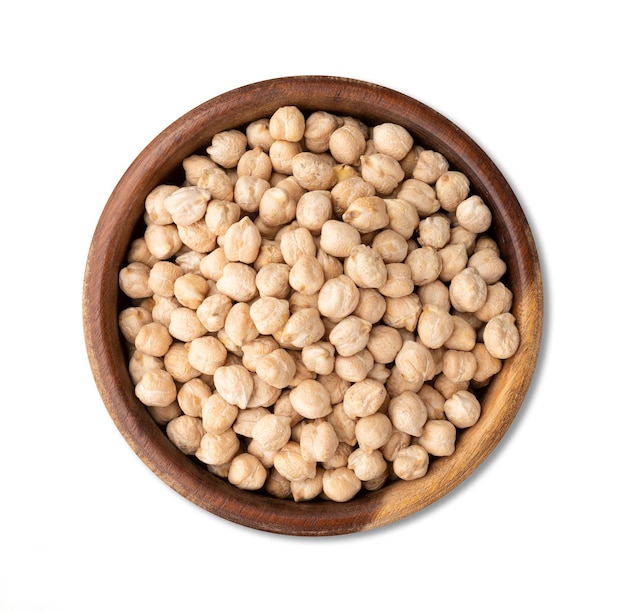 Raw chickpeas on a bowl isolated over white background