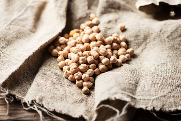 Raw chickpeas on fabric