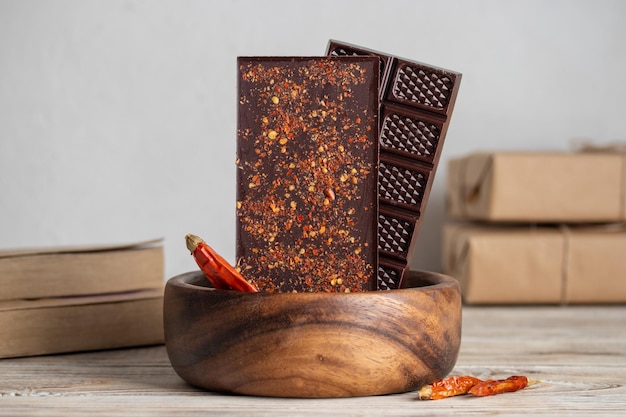 Raw chocolate with chilli pepper