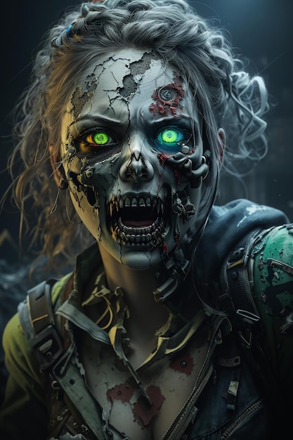 RAW color Photo photorealistic ultra high res logo of crowded angry screaming female zombie with