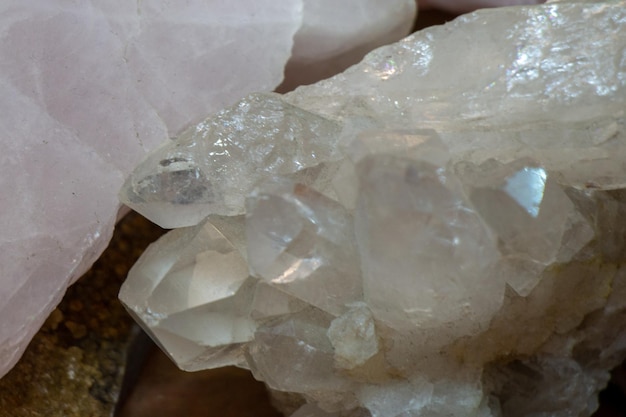 Raw crystal quartz gem stone as natural mineral rock specimen