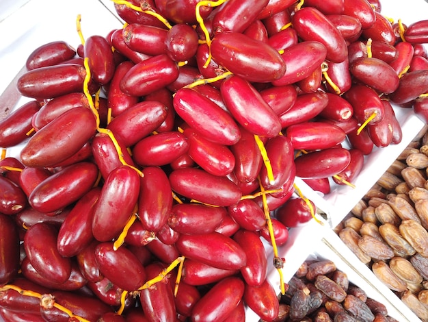 Raw date fruits display for sale at local market