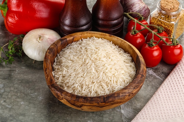 Raw delicous basmati rice heap