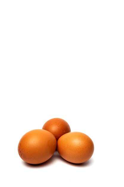 Raw eggs on white background