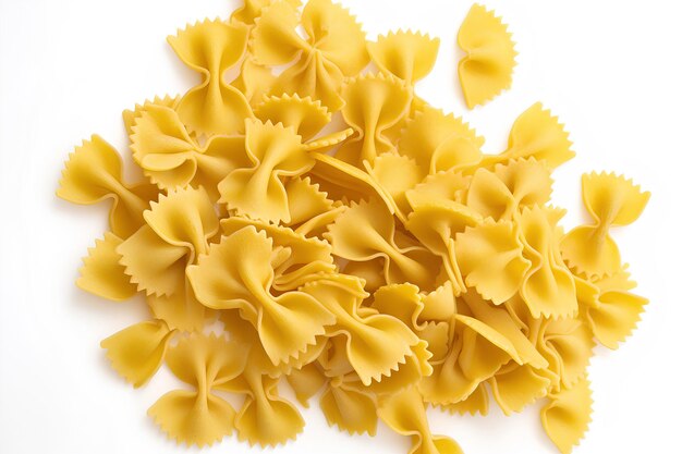 Photo raw farfalle pasta isolated on white background flat lay top view