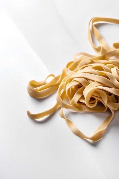 Raw fettuccine pasta isolated on white background as package design element AI generated