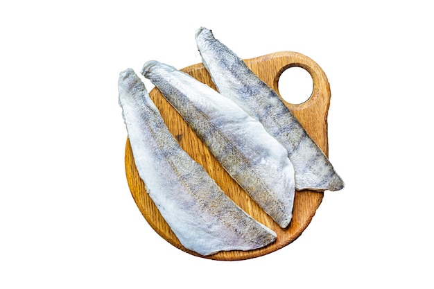 生の切り身魚の骨なしパイクパーチ新鮮なシーフードメルルーサミールスナックコピースペース食品背景素朴