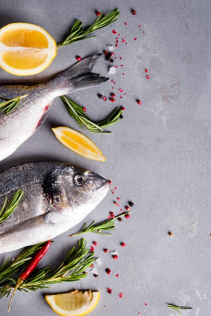 Raw fish cooking and ingredients.