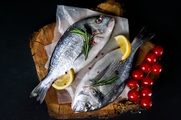 生の魚料理と食材