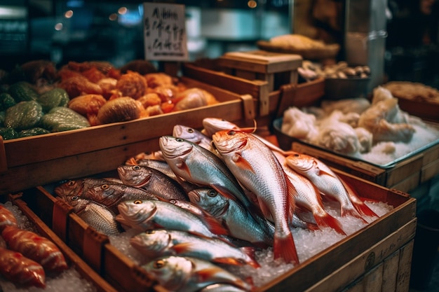 Raw fish on market