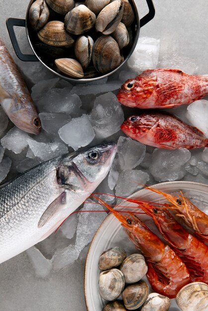 写真 氷の上の生魚の静物