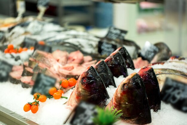 Raw fish ready for sale in the supermarket