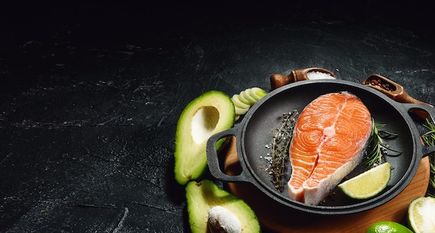 Raw fish steak. a piece of salmon prepared for frying