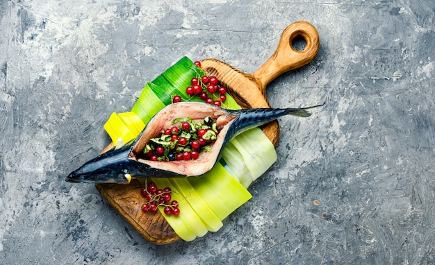 Raw fish with berry filling