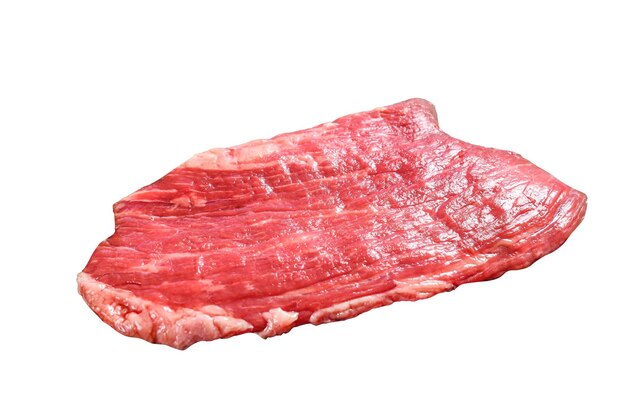 Raw flank steak Marble beef black Angus Isolated on white background
