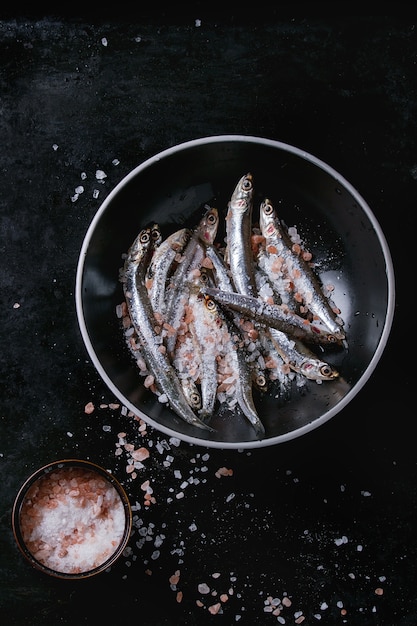 Raw fresh anchovies fishes