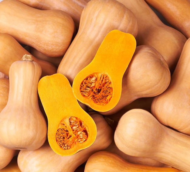 Photo raw fresh butternut squash ready texture background top view