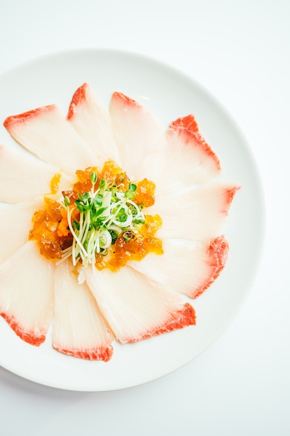 Raw fresh Hamaji fish meat sashimi in white plate