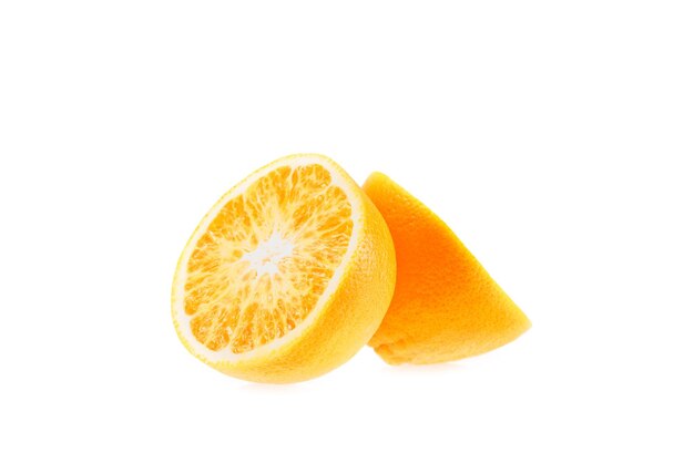 Raw fresh juicy halves of orange isolated on white