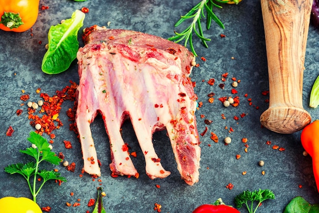 Raw fresh lamb ribs