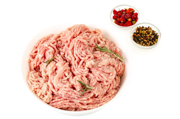 Raw fresh minced mixed meat.