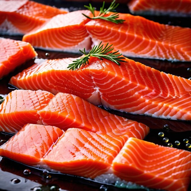 Photo raw fresh salmon fish fillets food processing for restaurant prep or food manufacturing industry fa