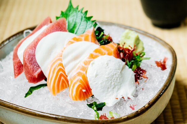 Raw and fresh sashimi set with salmon and tuna fish meat