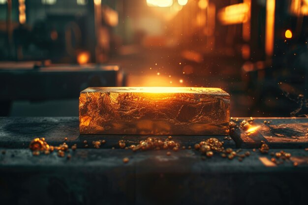 Raw gold ingot just made in a factory