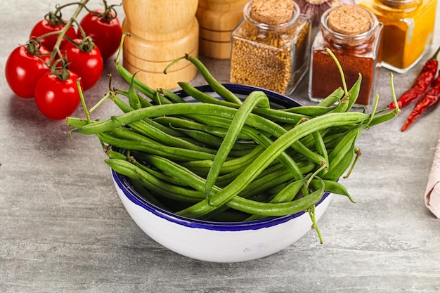 Raw green bean string for cooking